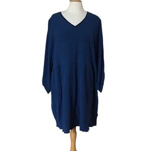 NEW Gudrun Sjoden V Neck Blue Solid Gauze Tunic Dress Webtunlka